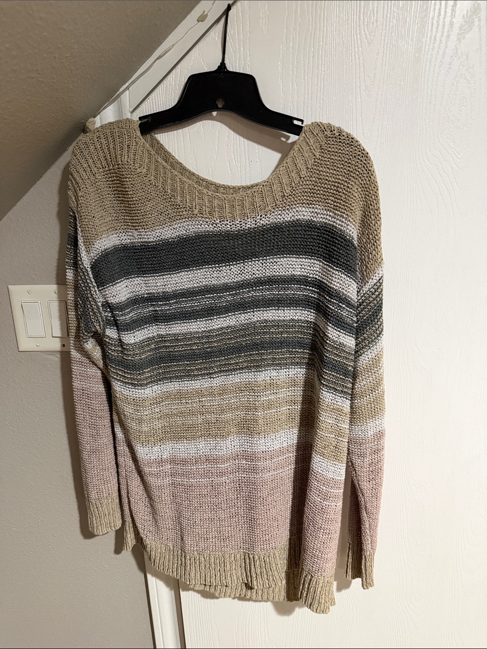 Striped Knit Sweater in Beige, Gray & pink